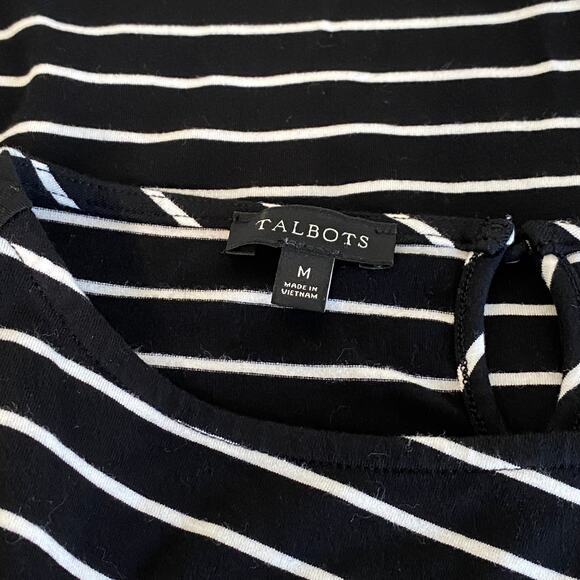 Talbots Wms Med Black White Striped Crossover Stretch Knit Pullover Top Casual - Picture 8 of 8